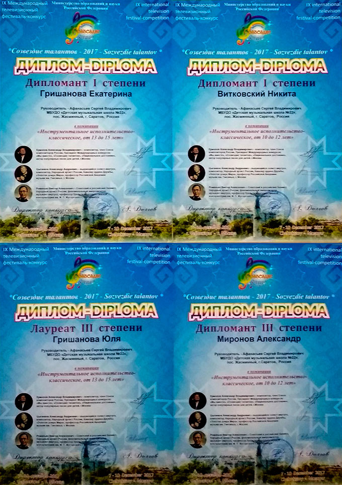 Лауреаты фестиваля-конкурса &laquo;Созвездие талантов -2017&raquo;